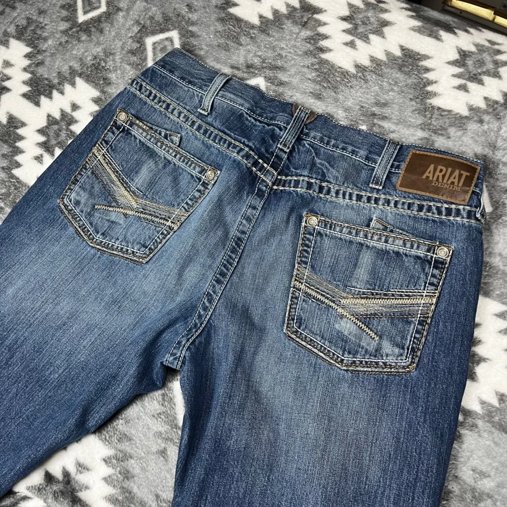 Ariat M6 Slim Boot Jeans 36x32 Mens Med Wash 100% Cotton Denim Pocket Embroidery